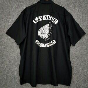 Red Kap Shirt Mens 3XL Black Savages Biker Graphic Short Sleeve Button Up